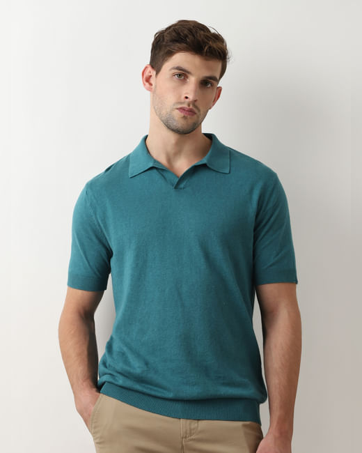 Turquoise Linen Polo T-shirt