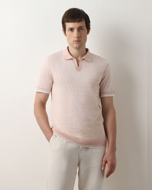 Pink Printed Knit Polo T-shirt