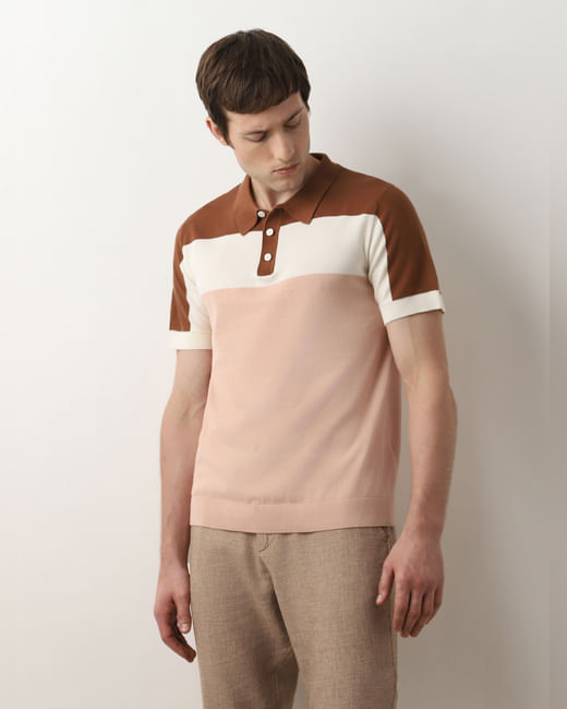 Pink Colourblocked Knitted Polo