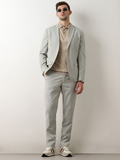 Light Green Mid Rise Suit-Set Trousers