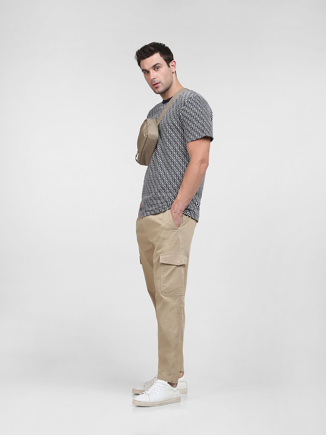 Cream cotton narrow pants with elasticated waist: EP02B - XL | Kritikala
