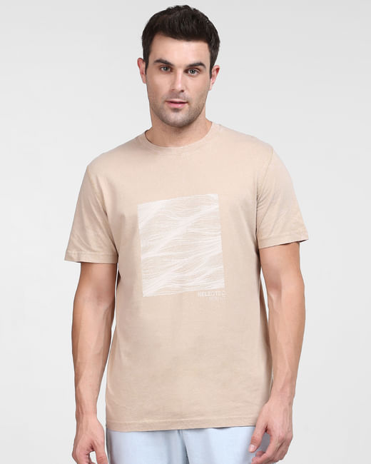 Beige Graphic Print Crew Neck T-shirt