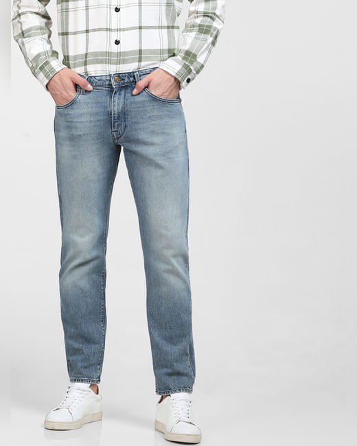 Blue Mid Rise Straight Jeans 