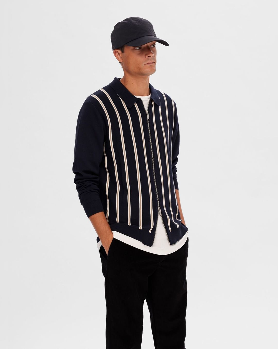 Buy Blue Striped Zip-Up Cardigan for Men Online at SELECTED HOMME ...
