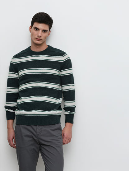 Dark Green Striped Pullover