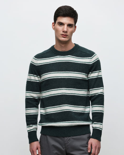 Dark Green Striped Pullover