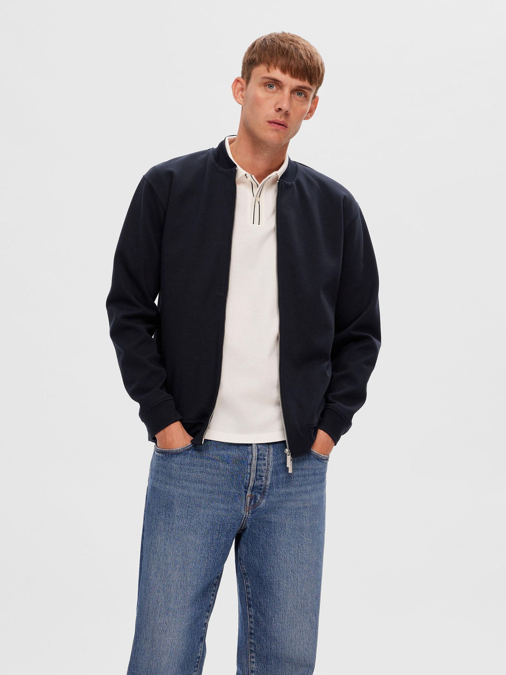 Black jersey bomber clearance jacket