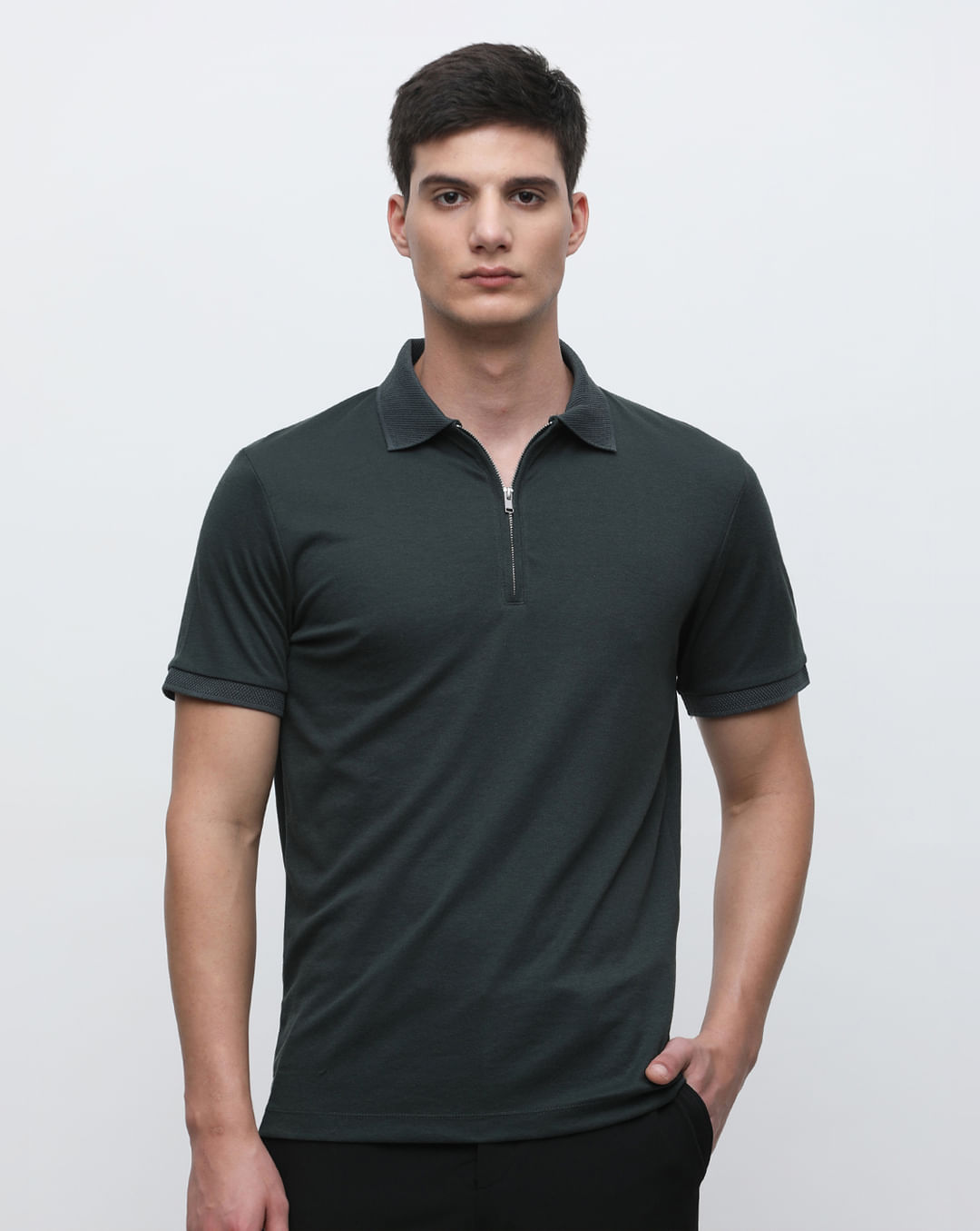 Buy Green Zip-Up Polo T-shirt for Men Online at SELECTED HOMME | 142518501