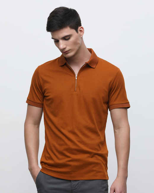 Orange Zip-Up Polo T-shirt