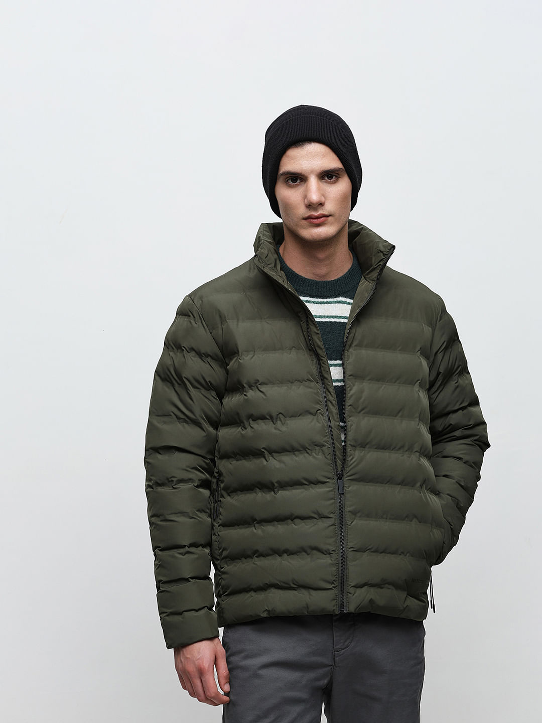 Quilted jacket with deals high neck