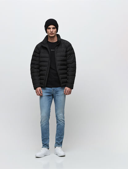 Black High Neck Quilted Jacket
