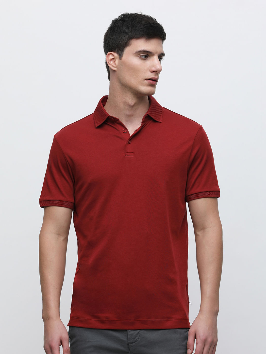 Dark red t shirt men sale