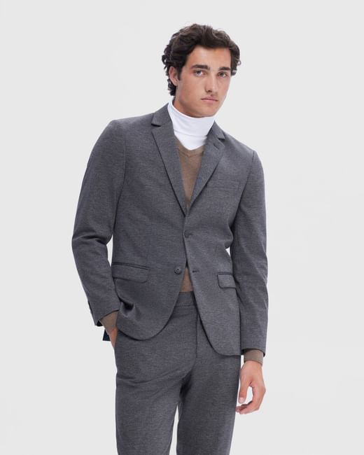 Blue Slim Fit Jersey Suit-Set Blazer