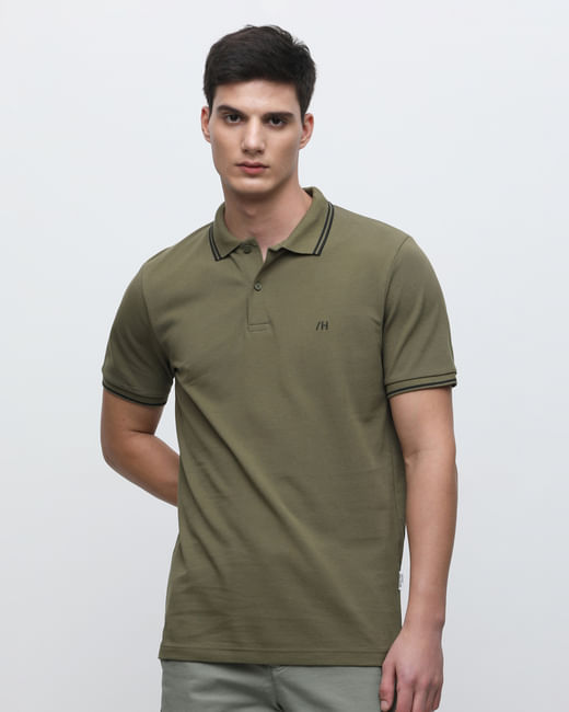 Green Contrast Tipping Polo T-shirt
