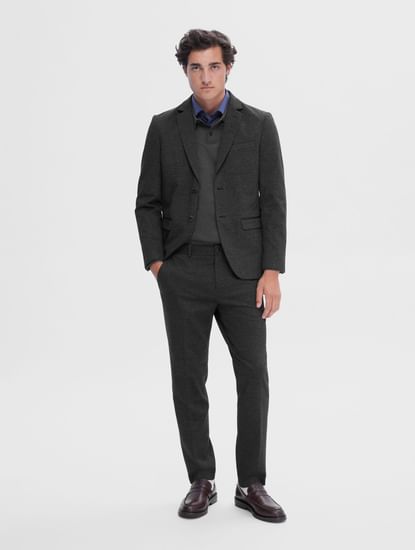 Dark Green Woven Slim Suit-Set Blazer