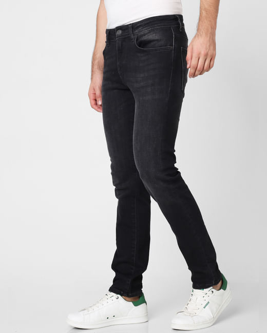 Black Mid Rise Washed Slim Fit Jeans