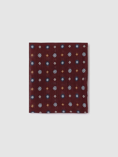 Burgundy Printed Linen Pocket Square