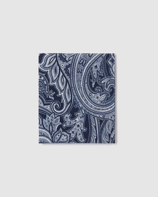 Blue Paisley Print Linen Pocket Square