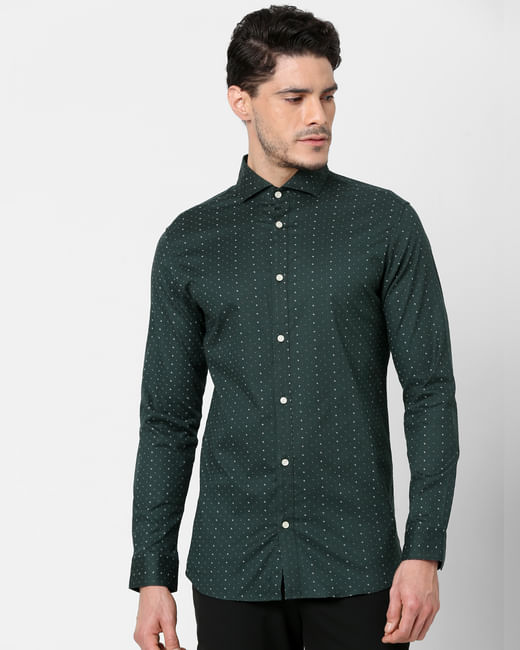 Green All Over Print Full Sleeves Shirt