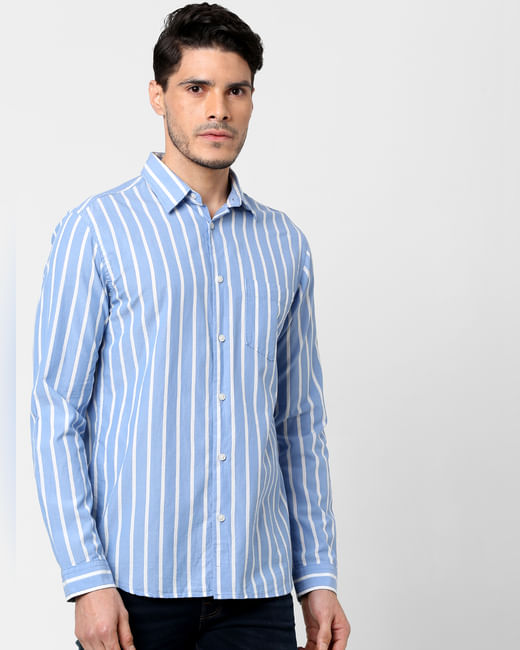 Light Blue Striped Full Sleeves Shirt
