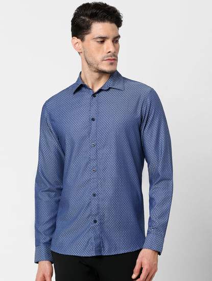 Blue All Over Print Full Sleeves Shirt
