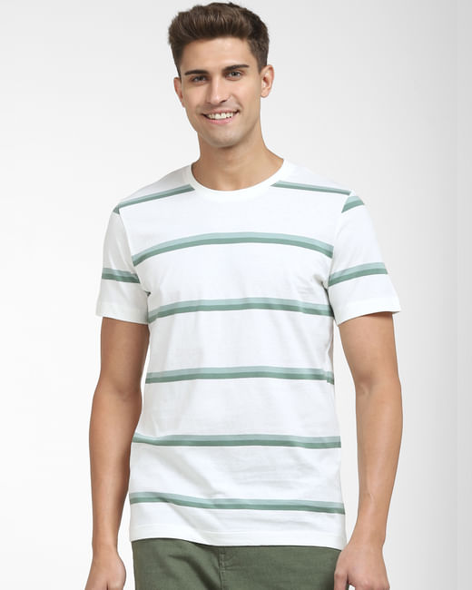 Green Striped Crew Neck T-shirt