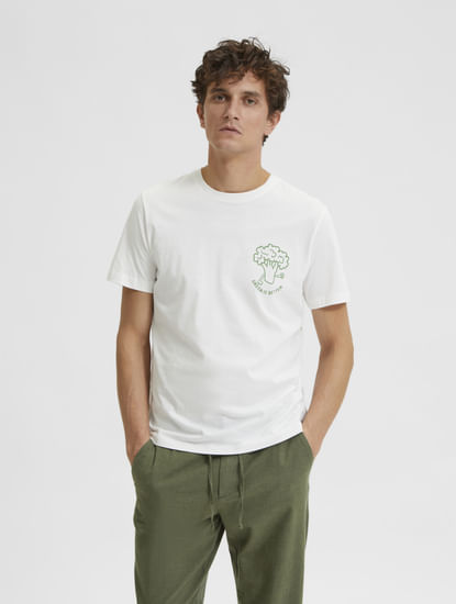 Buy White T-Shirts for Men Online, White Printed T-Shirt: SELECTED HOMME