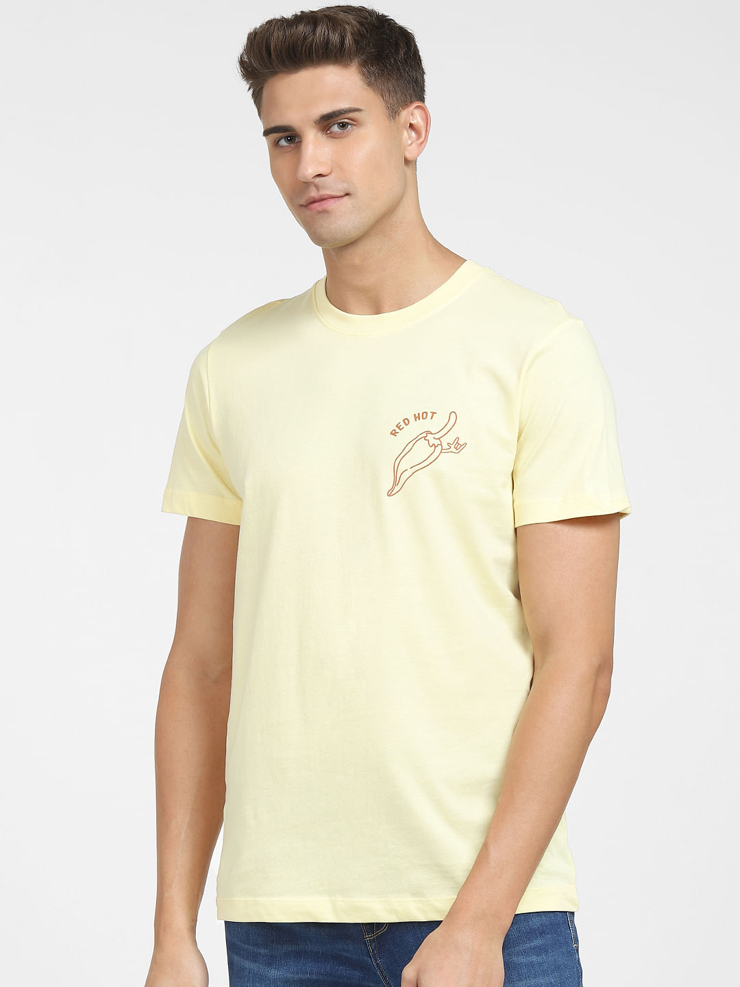 Pale yellow cheap crew neck