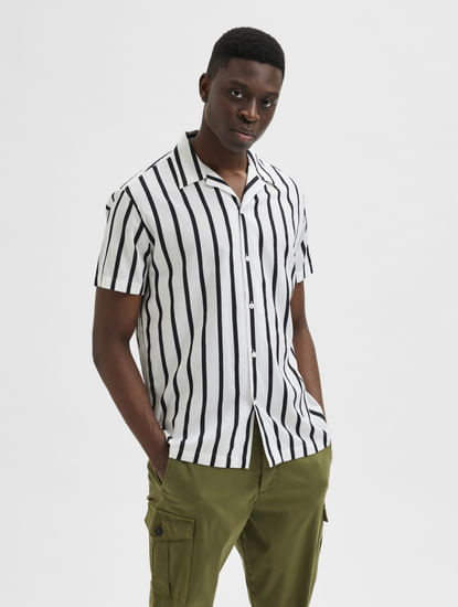 White Striped Short Sleeves Shirt