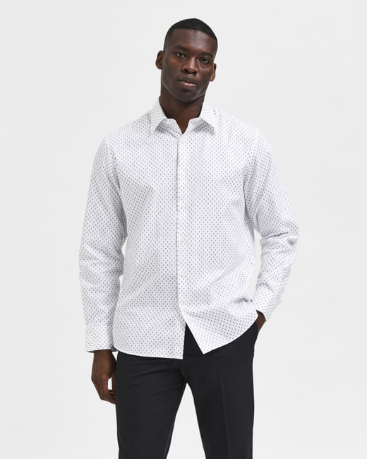 White All Over Print Full Sleeves Shirt