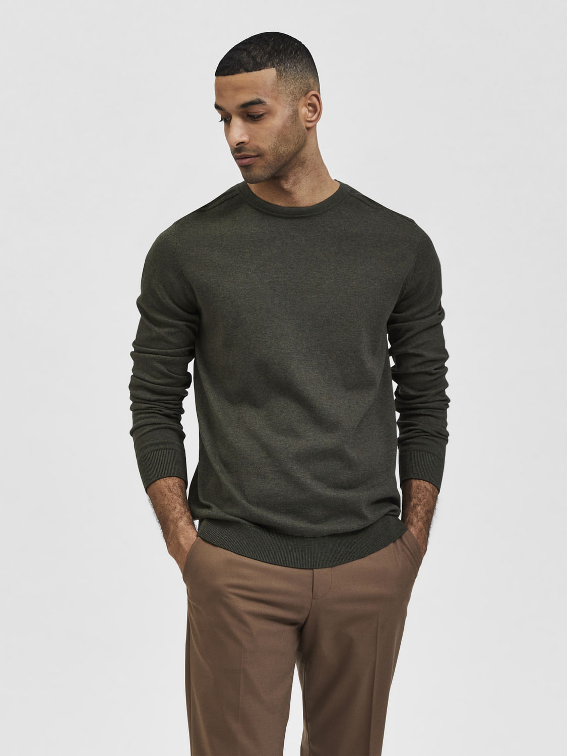 Men's green sales crew neck jumper