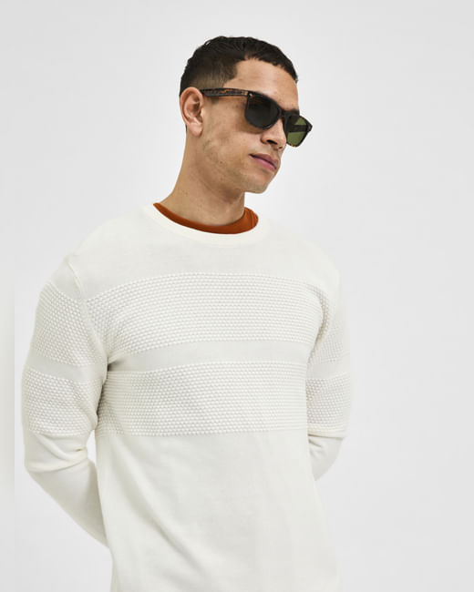 White Textured Pullover