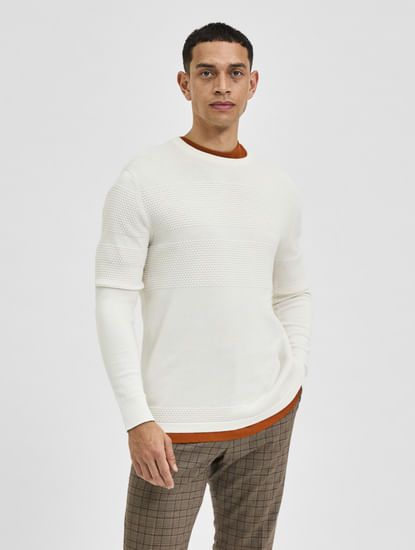 White Textured Pullover