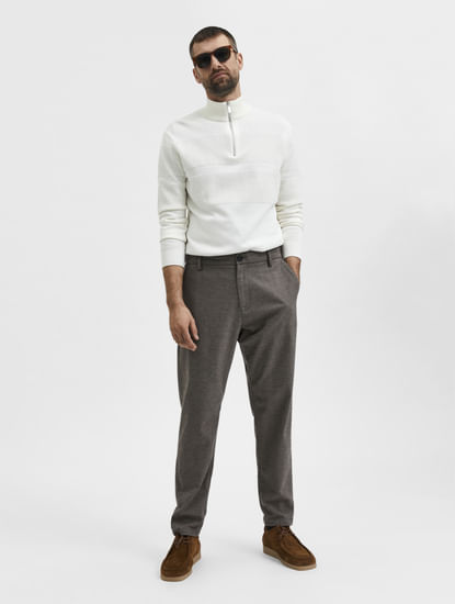 Brown Mid Rise Semi-Tailored Chinos