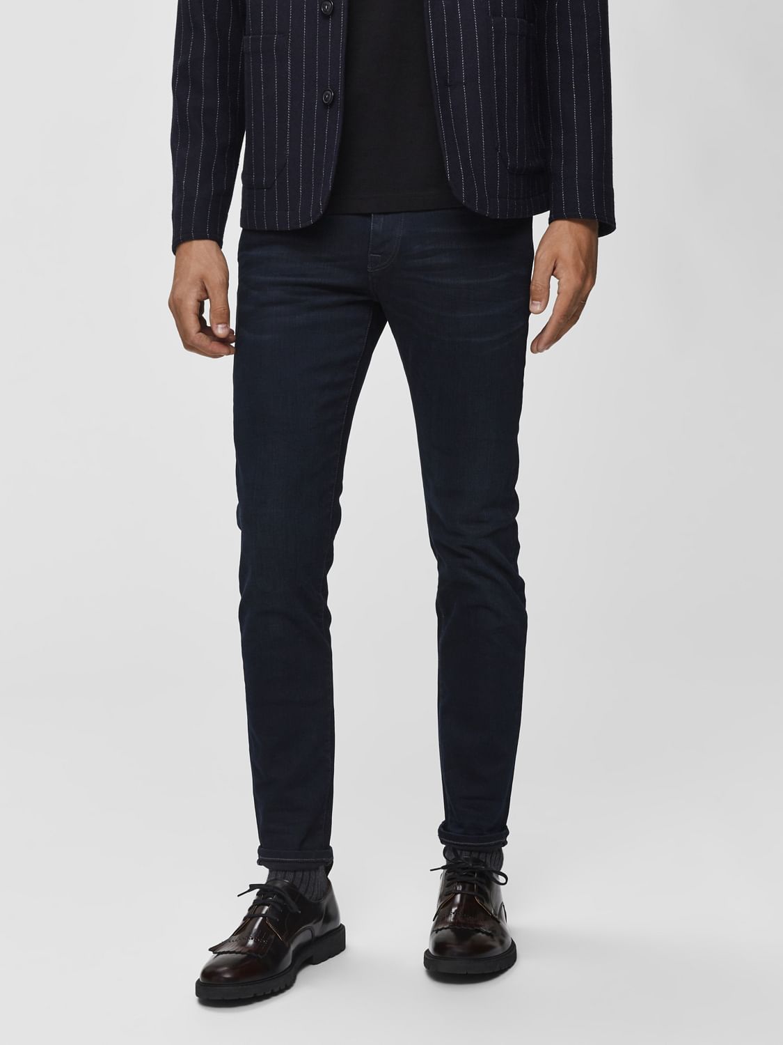 Buy Dark Blue Mid Rise Leon Slim Fit Jeans for Men Online at