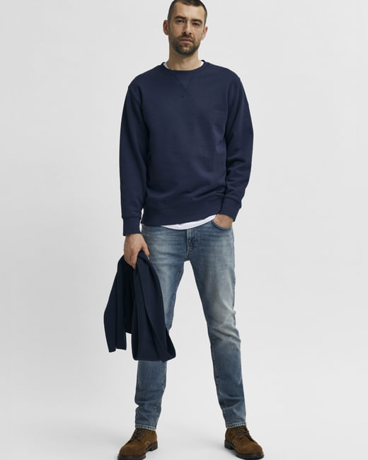Blue Mid Rise Washed Leon Leo Slim Fit Jeans
