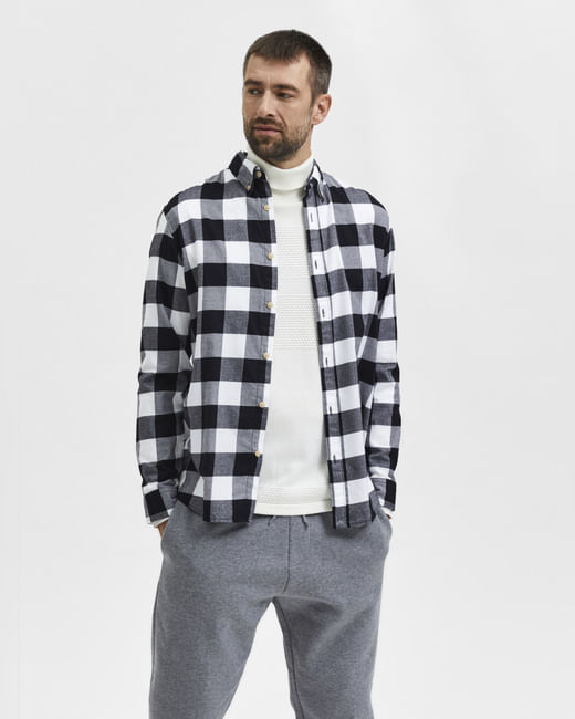 SELECTED Black Flannel Checked Cotton Shirt