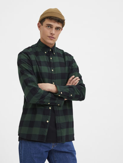 Green Flannel Checked Full Sleeves Shirt
