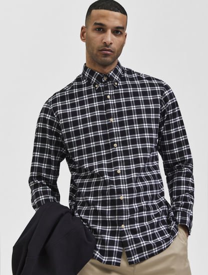 Black Flannel Checked Full Sleeves Shirt