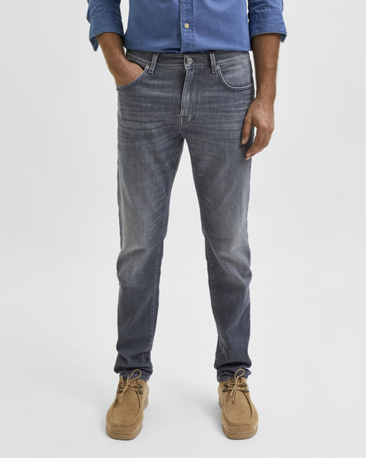 Grey Mid Rise Washed Leon Slim Jeans