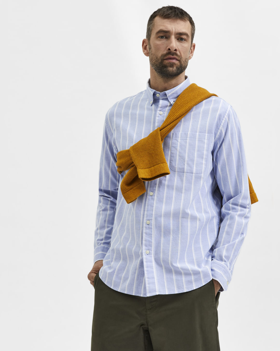 Buy Light Blue SELECTED at Striped Shirt Sleeves HOMME Full Online |283936801