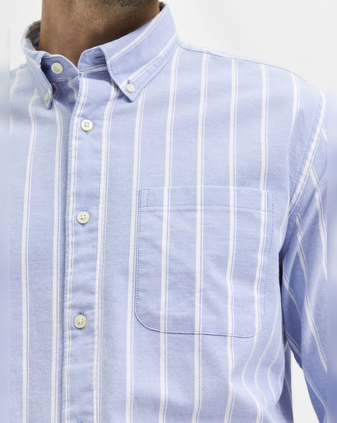Buy Light Blue Online Full HOMME SELECTED |283936801 at Striped Sleeves Shirt