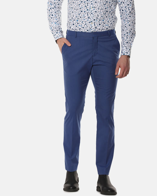 Blue Mid Rise Formal Trousers