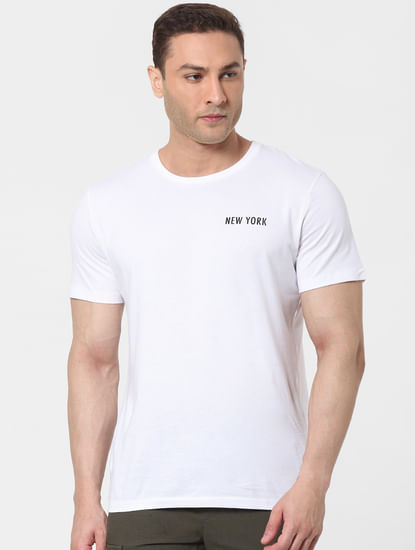 White Organic Cotton Text Print Crew Neck T-shirt