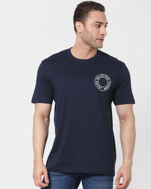 Blue Organic Cotton Text Print T-shirt