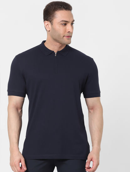 Navy Blue Zip Polo T-shirt