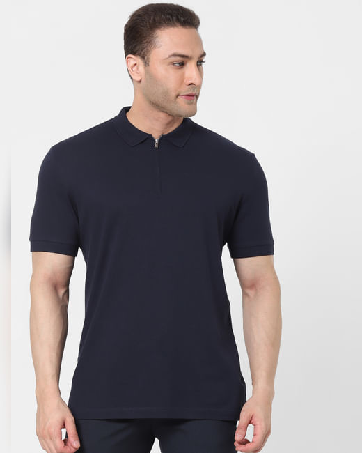 Navy Blue Zip Polo T-shirt