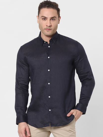 Navy Blue Full Sleeves Linen Shirt