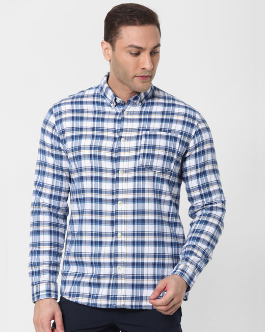 Navy Blue Check Organic Cotton Full Sleeves Shirt 