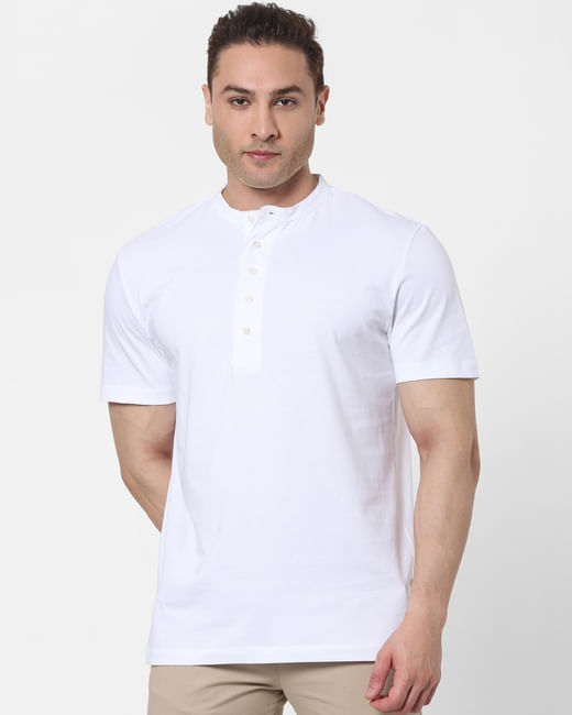White Organic Cotton Polo Neck T-shirt 